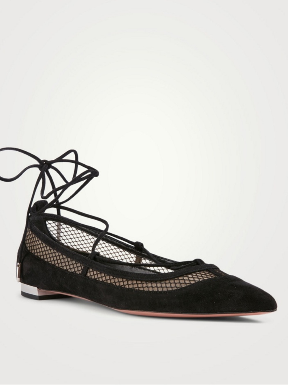 Aquazzura Dalia Suede And Mesh Ankle Tie Ballet Flats
